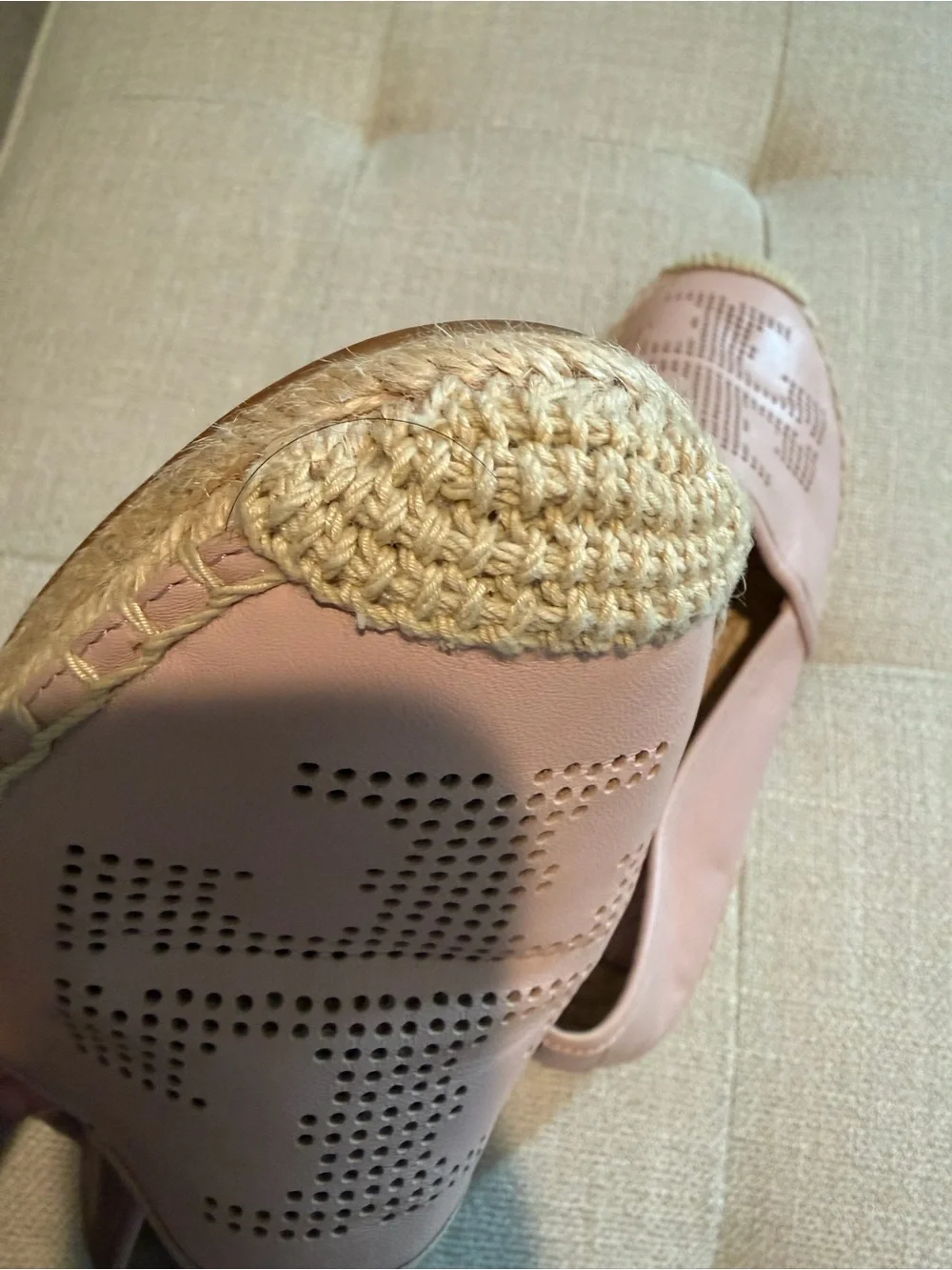Tory Burch Blush Pink Perforated Leather Espadrille Flats